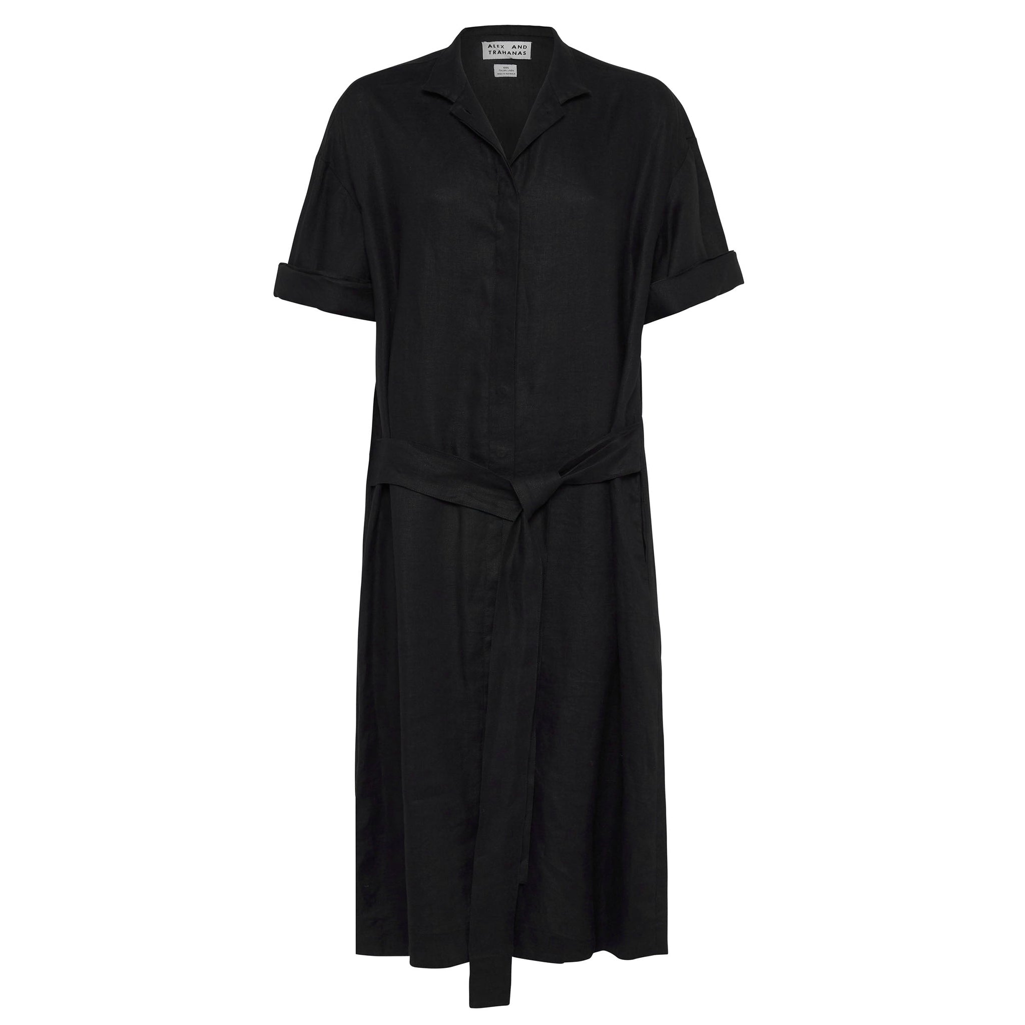 Aloe Vera-Infused Italian Linen Summer Shirt Dress, Black