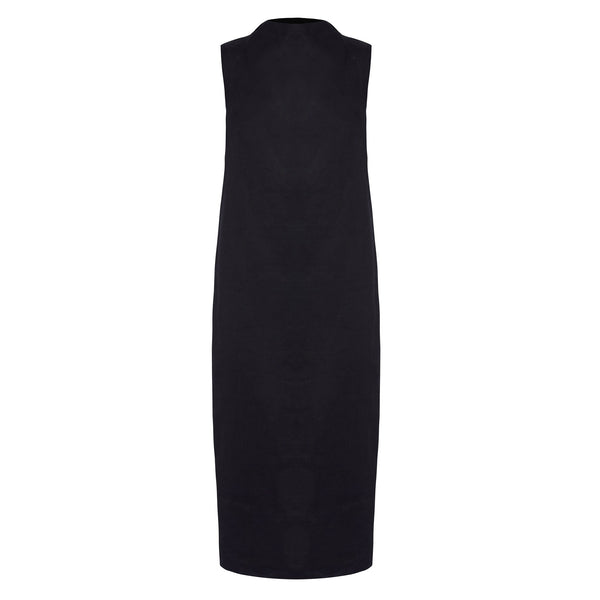 Aloe Vera-Infused Italian Linen Summer Silhouette Dress, Black
