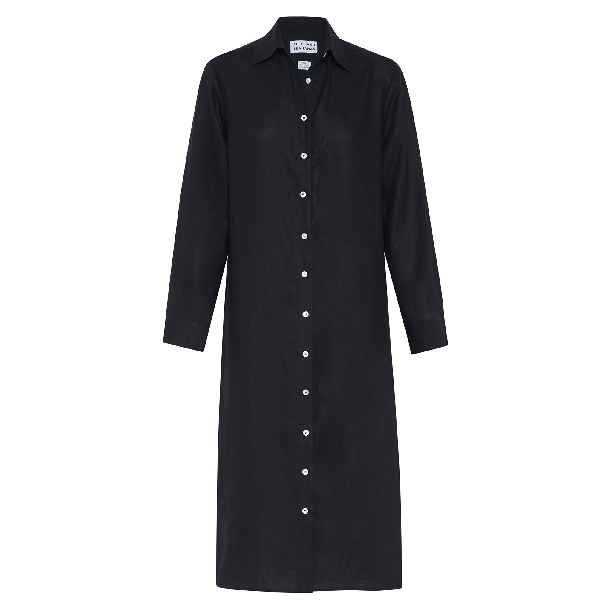 Aloe Vera-Infused Italian Linen Shirt Dress, Black ALEX AND TRAHANAS Aloe Vera-Infused Italian Linen Shirt Dress, Black ALEX AND TRAHANAS