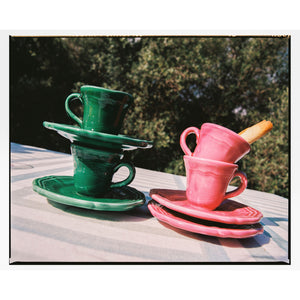 Deia Ceramic Espresso Cup and Saucer, Pink - Puglia Italy
