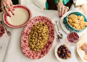 Schizzato Ceramic Oval Platter, Vino Rosso - Puglia, Italy