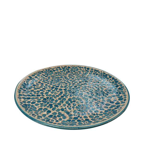 Diponto Etched Ceramic Serving Plate, Blue - Puglia, Italy