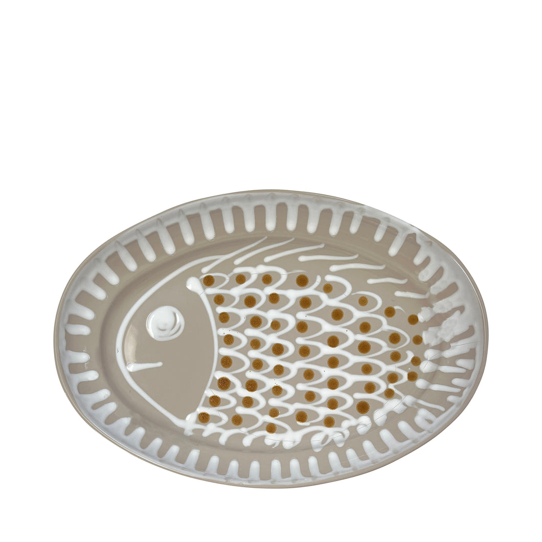 Large Fish Ceramic Oval Platter, Beige and Terracotta - Puglia, Italy