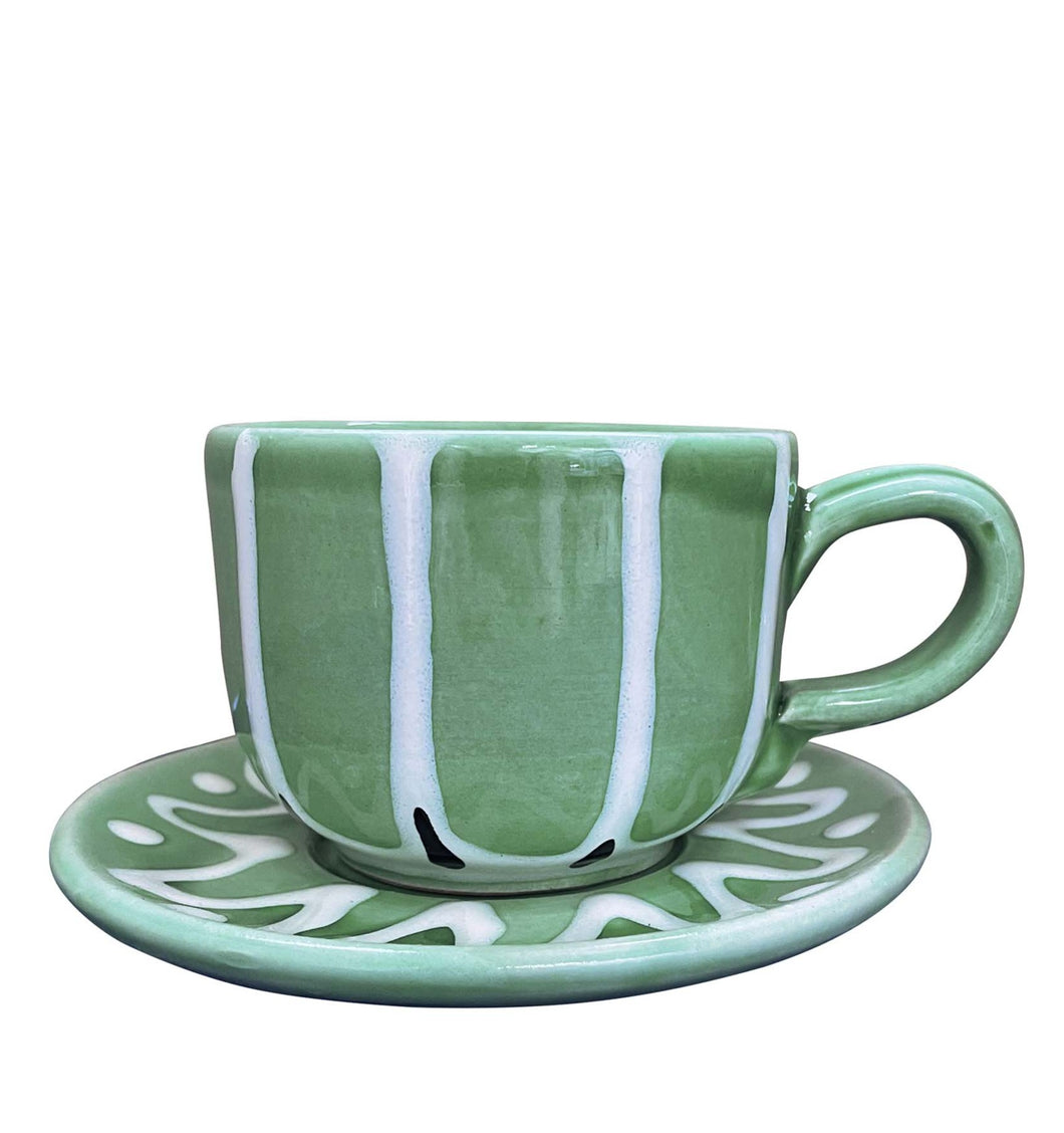 Sea Foam Ceramic Tea/Coffee Cup and Saucer - Puglia, Italy