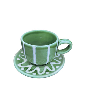 Sea Foam Ceramic Tea/Coffee Cup and Saucer - Puglia, Italy