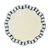 Large Scalloped Ceramic Serving Platter, Green and Blue stripe