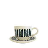 Lido Ceramic Coffee Cup and Saucer, Cream and Green