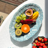Schizzato Ceramic Oval Platter, Blu e Bianco