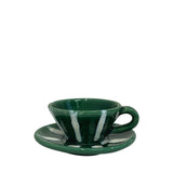 Altea Coffee Cup and Saucer, Green & white stripes
