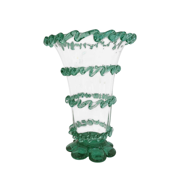 Sea green detailed hand-blown glass vase - Mallorca, Spain