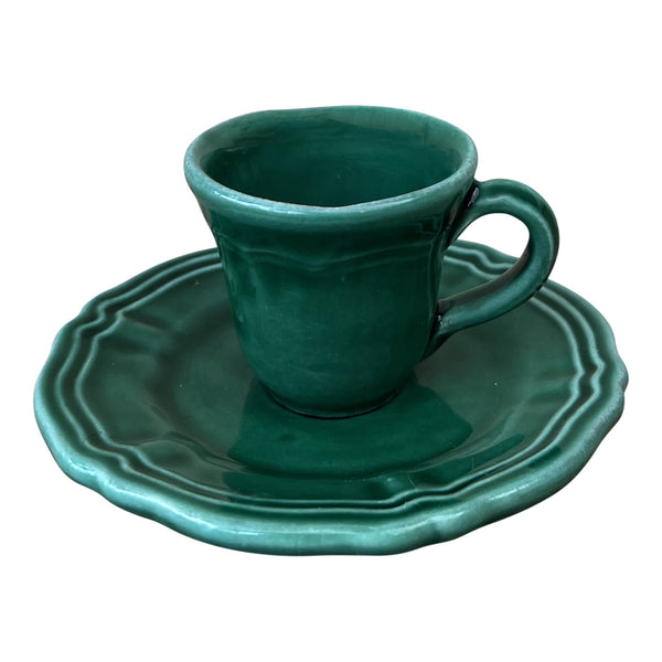 Deia Ceramic Espresso Cup and Saucer, Green - Puglia Italy