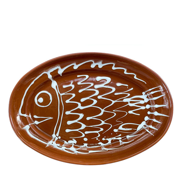 Large Fish Ceramic Oval Platter, Terracotta - Puglia, Italy
