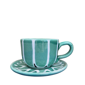 Sea Foam Ceramic Tea/Coffee Cup and Saucer - Puglia, Italy