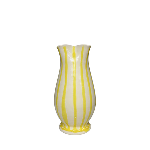 Lido Ceramic Pinch Vase, Yellow stripe, Small - Puglia, Italy