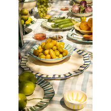 Load image into Gallery viewer, Large Scalloped Ceramic Serving Platter, Green and Blue stripe - Puglia, Italy