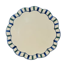 Load image into Gallery viewer, Large Scalloped Ceramic Serving Platter, Green and Blue stripe - Puglia, Italy