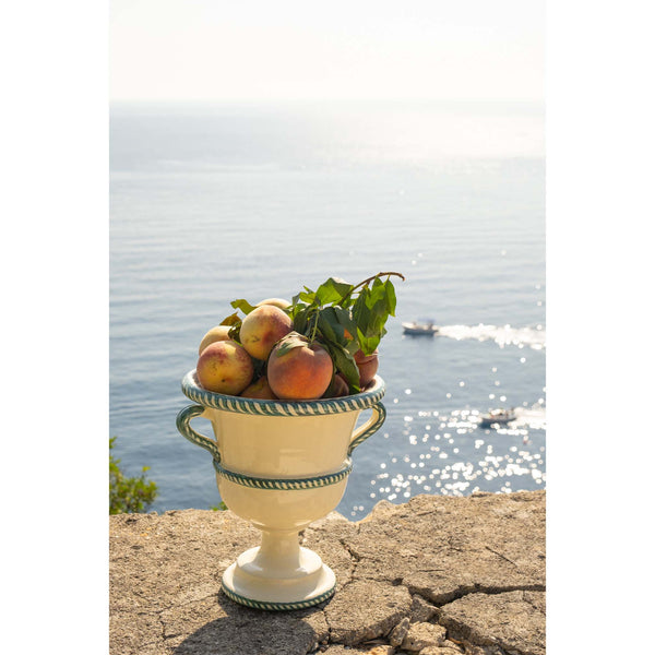 Extra Large Ceramic Urn, Cream and Sea Green - Puglia, Italy