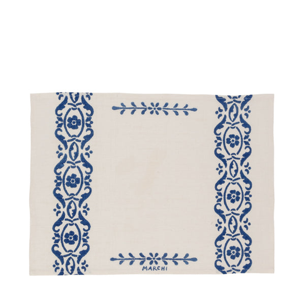 Hand printed placemat, blue, set of 2 - Emilia-Romagna, Italy