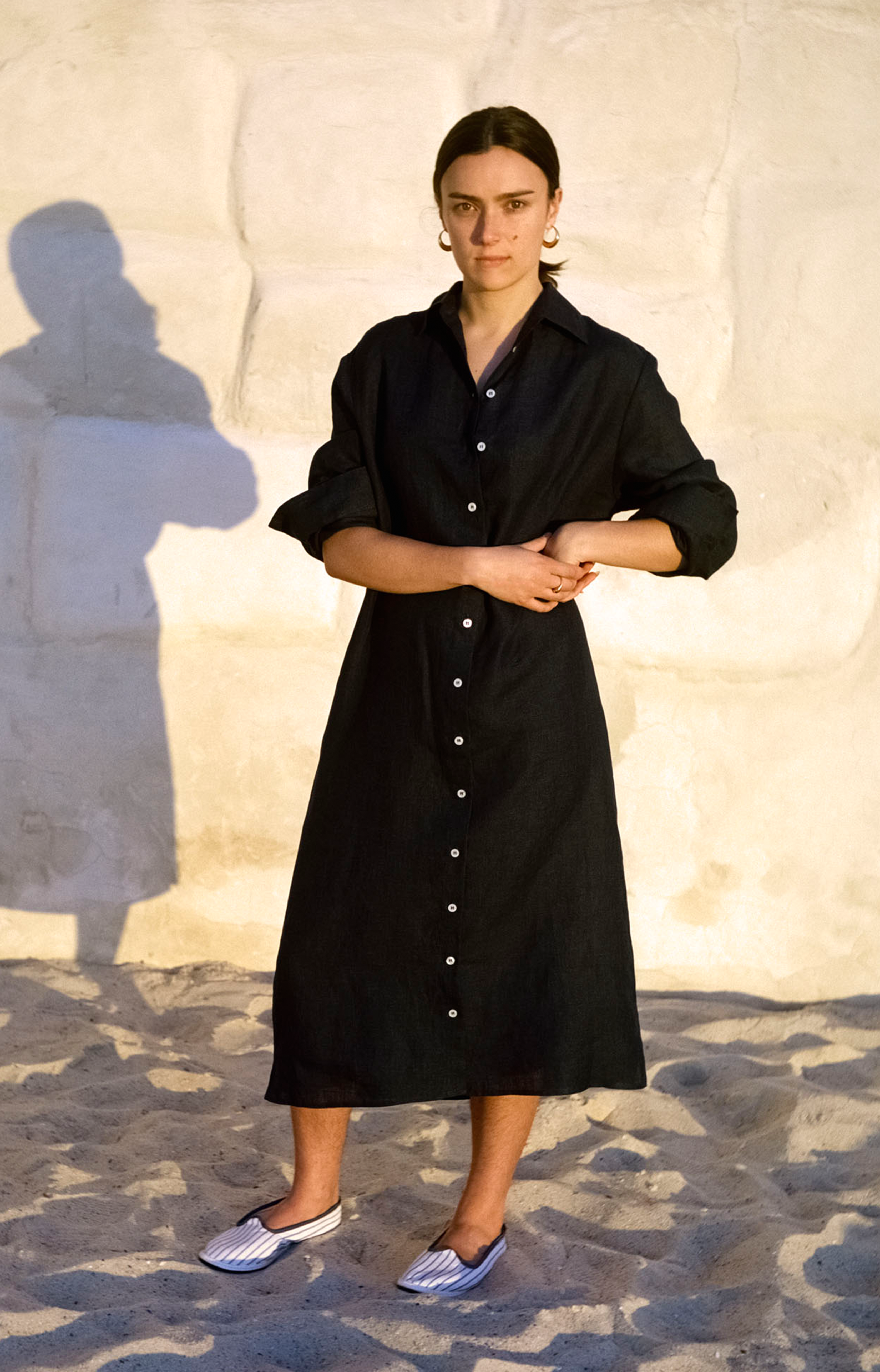 Aloe Vera-Infused Italian Linen Shirt Dress, Navy ALEX AND TRAHANAS Aloe Vera-Infused Italian Linen Shirt Dress, Navy ALEX AND TRAHANAS