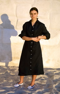 Aloe Vera-Infused Italian Linen Shirt Dress, Navy
