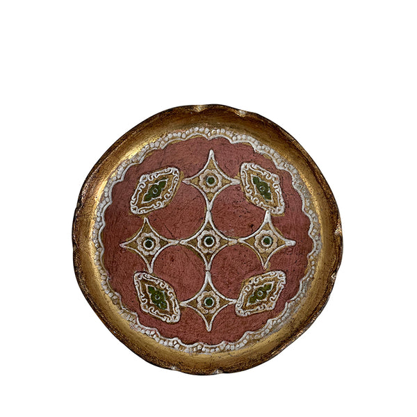Carved wooden gold leaf coaster - pink, Florence, Italy