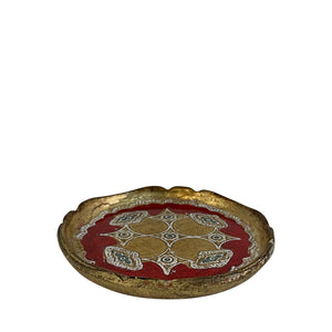 Carved wooden gold leaf coaster - red, Florence, Italy