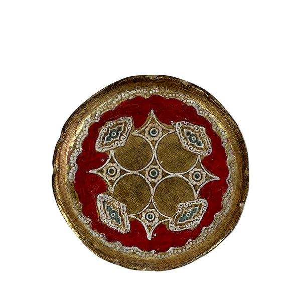 Carved wooden gold leaf coaster - red, Florence, Italy