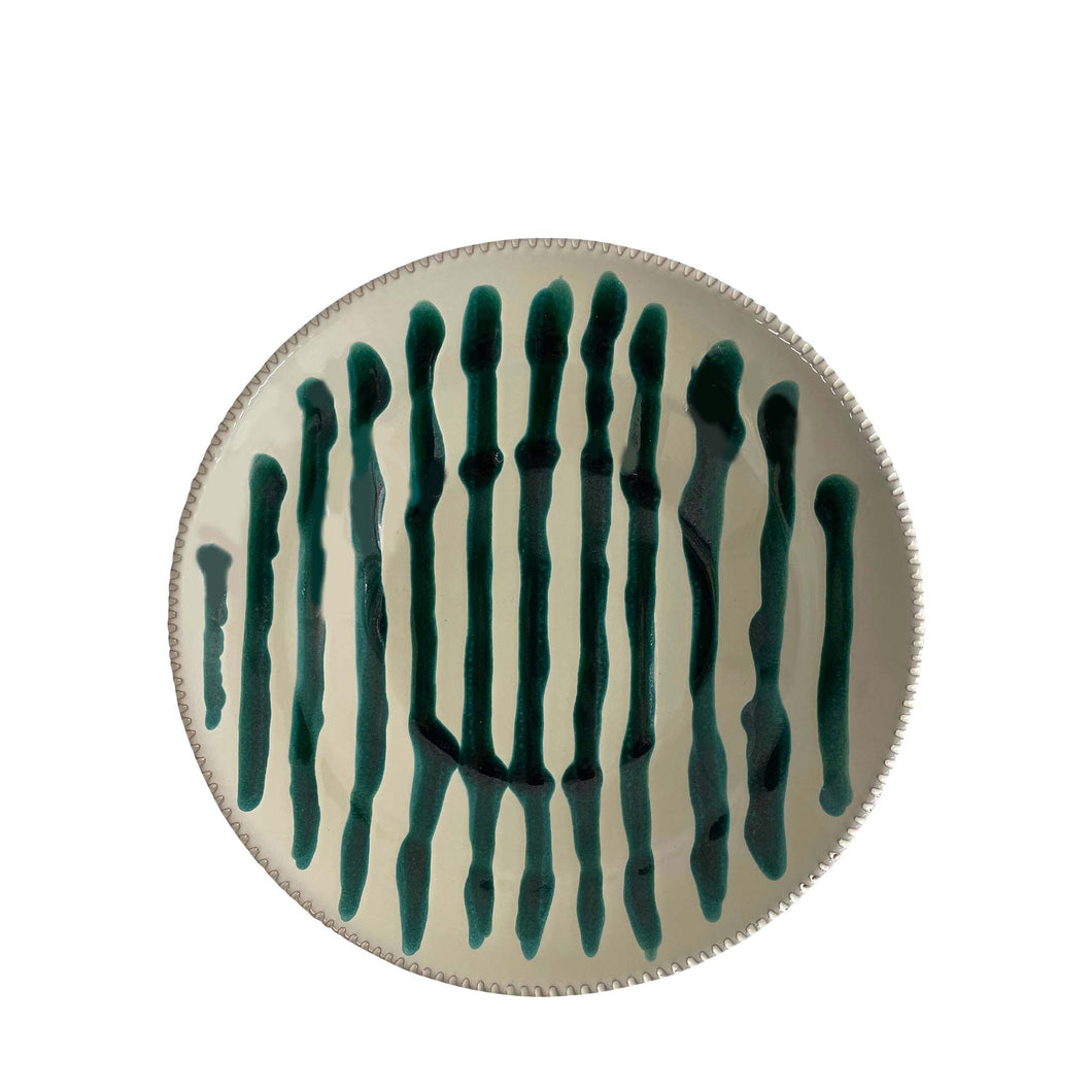 Ceramic pasta bowl - sea green stripes, Puglia, Italy
