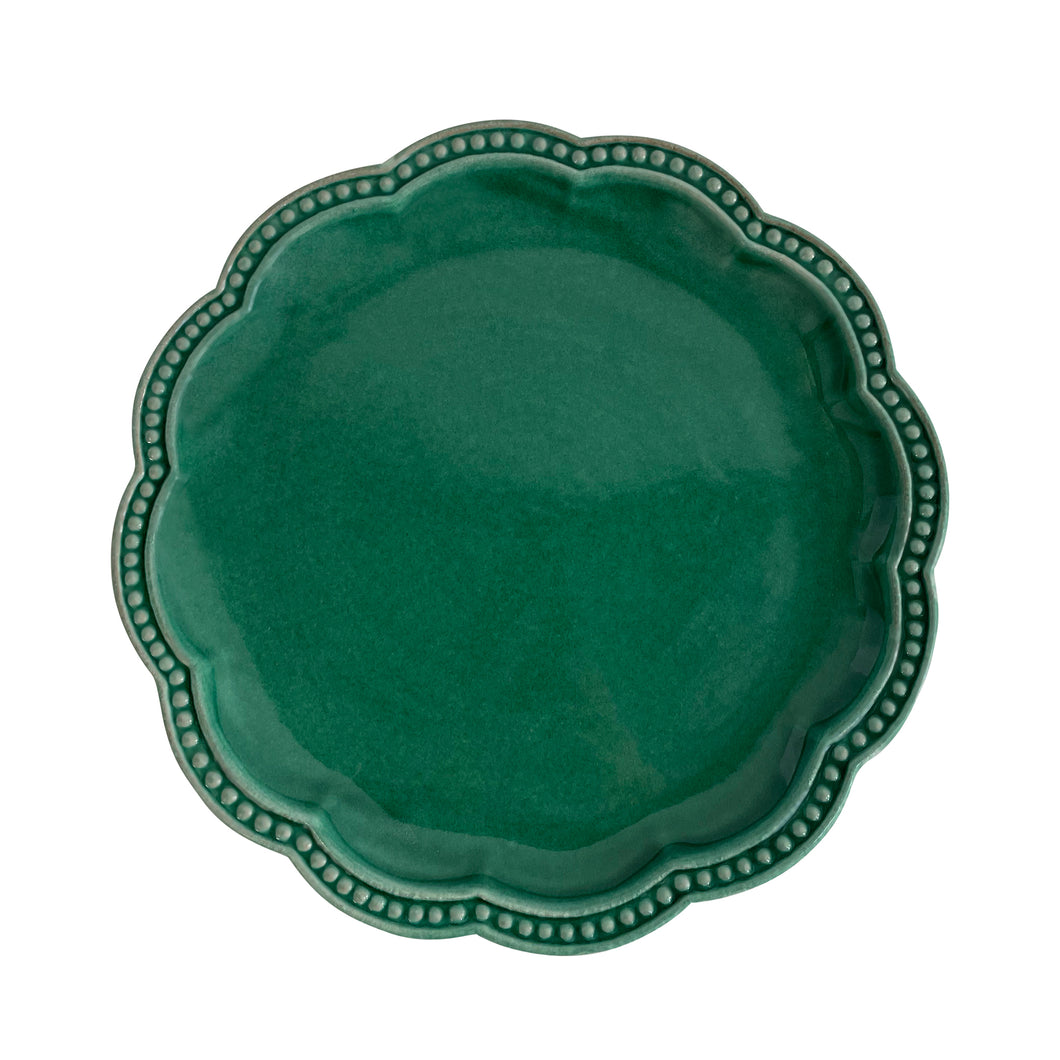 Ceramic scalloped main dinner plate - green, Puglia, Italy