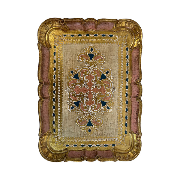 Carved wooden gold leaf serving tray - pink, Florence, Italy