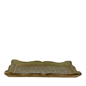 Small carved wooden gold leaf tray - green, Florence, Italy