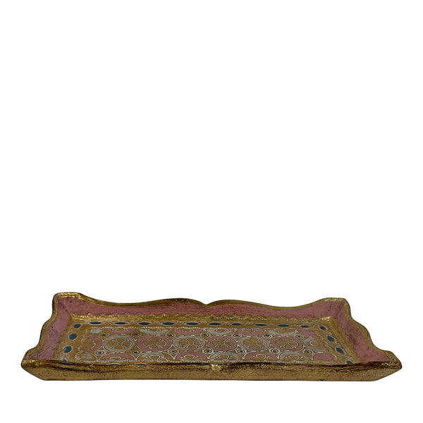 Small carved wooden gold leaf tray - pink, Florence, Italy