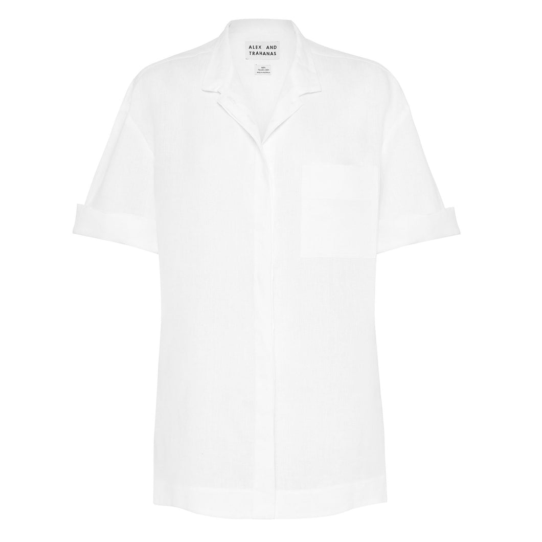 Aloe Vera-Infused Italian Linen Summer Short-Sleeve Shirt, White