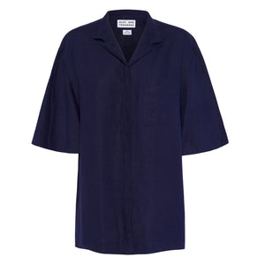 Italian Linen Summer Short-Sleeve Shirt, Navy