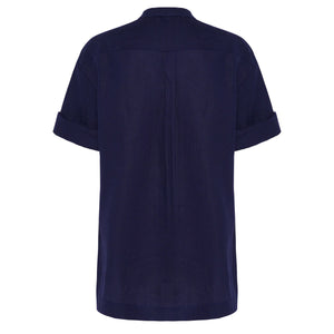 Italian Linen Summer Short-Sleeve Shirt, Navy