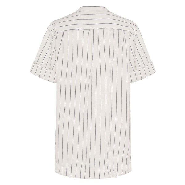 Italian Linen Summer Short-Sleeve Shirt, Stripe