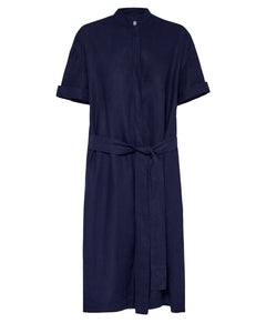 Aloe Vera-Infused Italian Linen Summer Shirt Dress, Navy