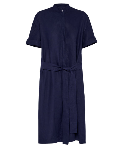 Aloe Vera-Infused Italian Linen Summer Shirt Dress, Navy