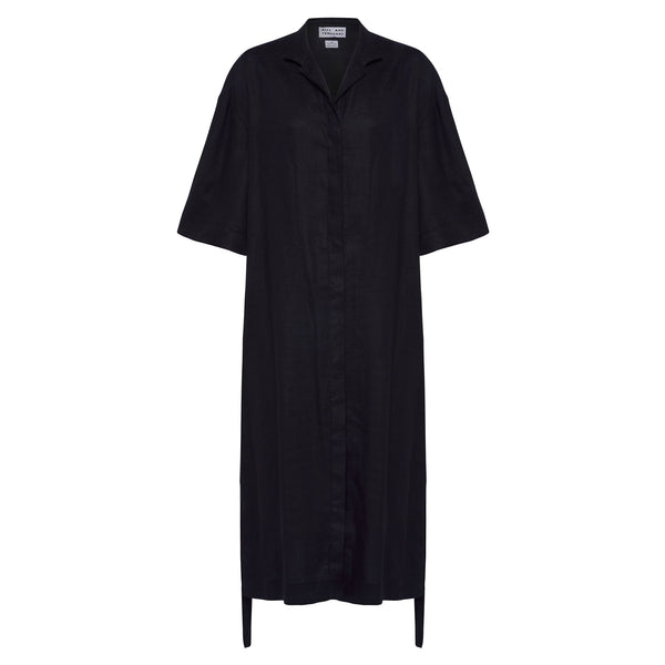 Aloe Vera-Infused Italian Linen Summer Shirt Dress, Black