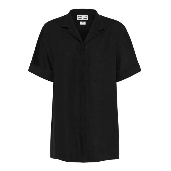 Aloe Vera-Infused Italian Linen Summer Short-Sleeve Shirt, Black