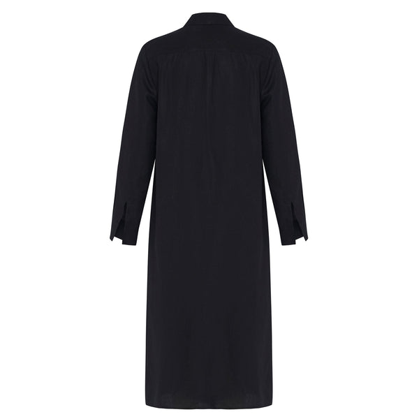 Aloe Vera-Infused Italian Linen Shirt Dress, Black