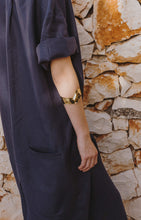 Load image into Gallery viewer, Aloe Vera-Infused Italian Linen Summer Shirt Dress, Navy