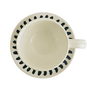 Lido ceramic tea / coffee cup and saucer, Cream and sea green - Puglia, Italy