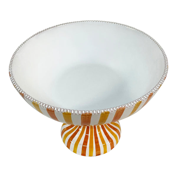 Large ceramic fruit bowl stand - yellow and orange stripe, Puglia, Italy