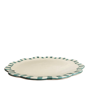 Large scalloped ceramic serving platter - green stripe, Puglia, Italy