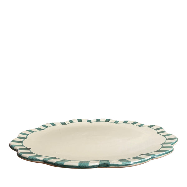 Large scalloped ceramic serving platter - green stripe, Puglia, Italy