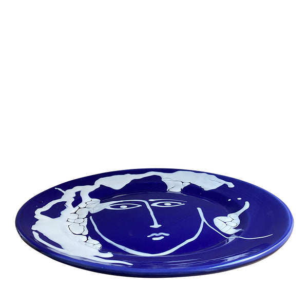 Ceramic large serving face plate - blue, Puglia, Italy