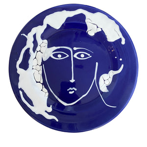 Ceramic large serving face plate - blue, Puglia, Italy