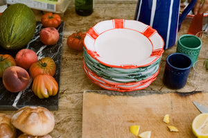 Ceramic pasta bowl - red stripe, Puglia, Italy