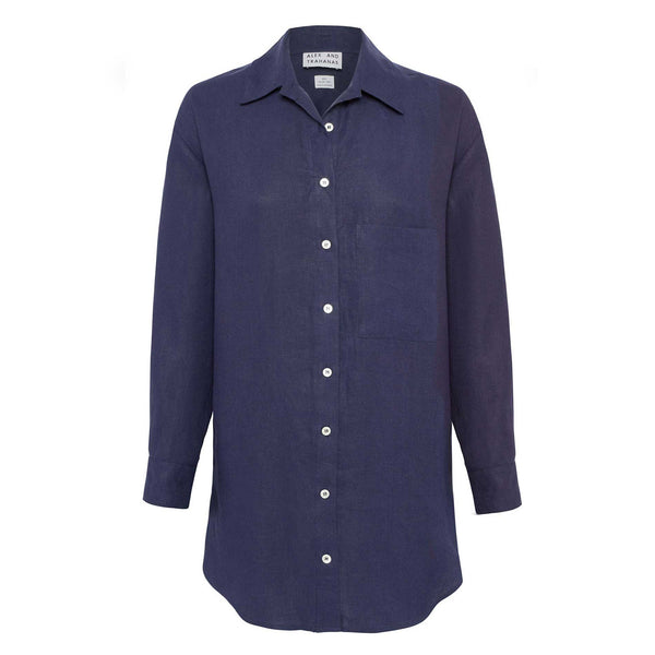 Aloe Vera-Infused Italian Linen Shirt, Navy